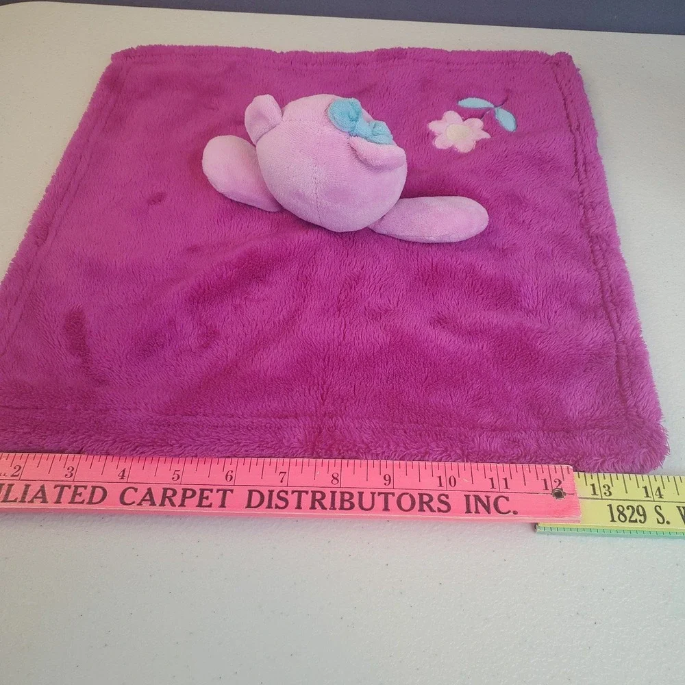 BABY GEAR Pink Teddy Bear Fuchsia Security Blanket Lovey Flower Soft Fleece 15